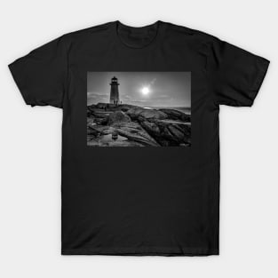 B&W of Iconic Lighthouse at Peggys Cove, Nova Scotia T-Shirt